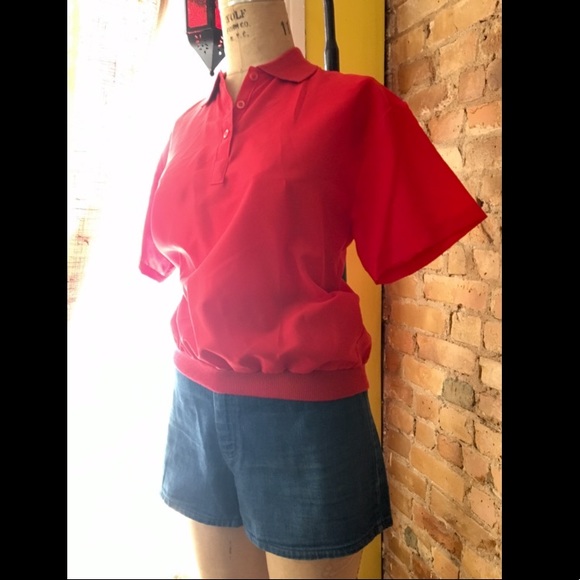 david peet Tops - Vintage Red Polyester Polo Shirt by David Peet
